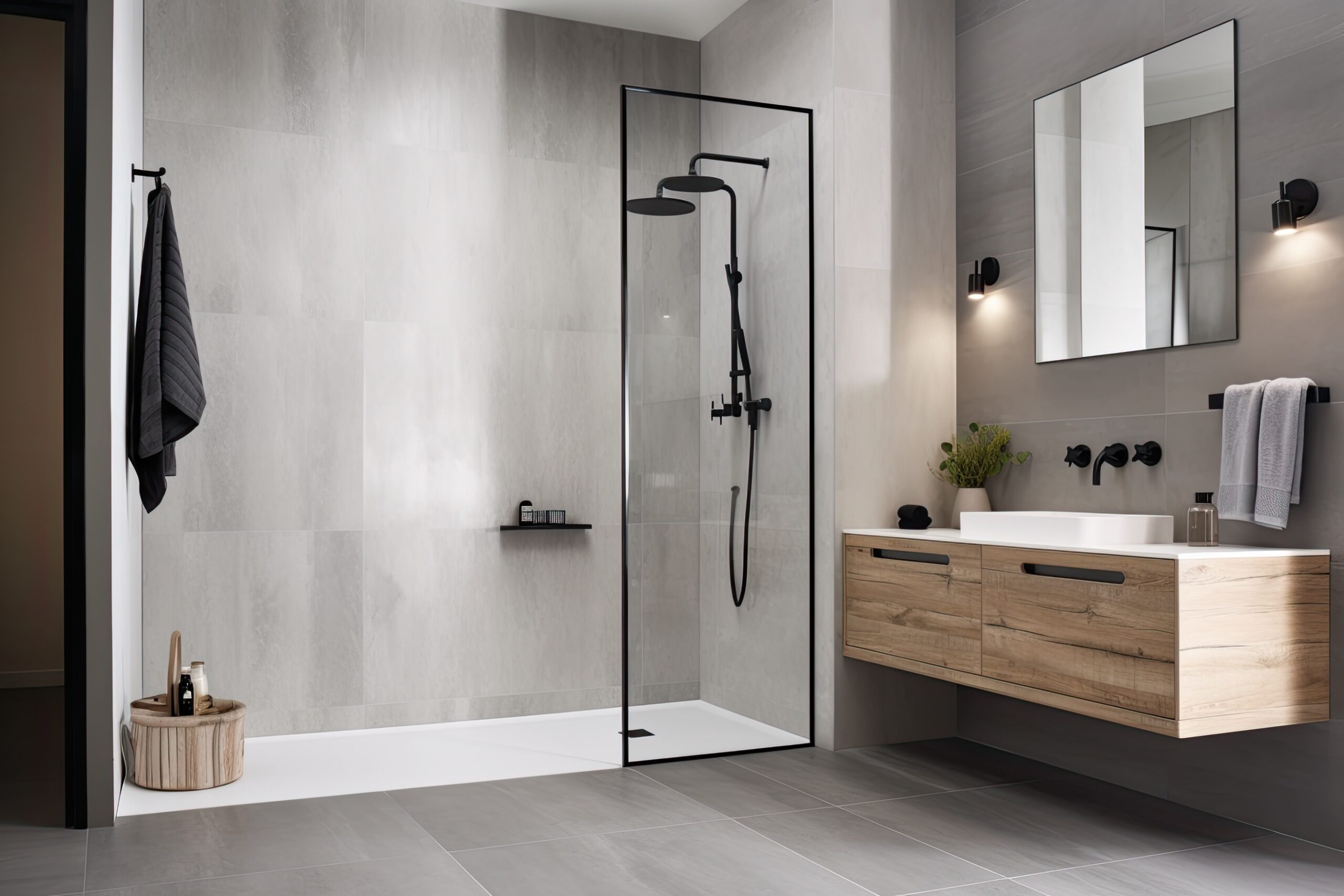 minimal design walk shower are simplicity, functionality, and cl