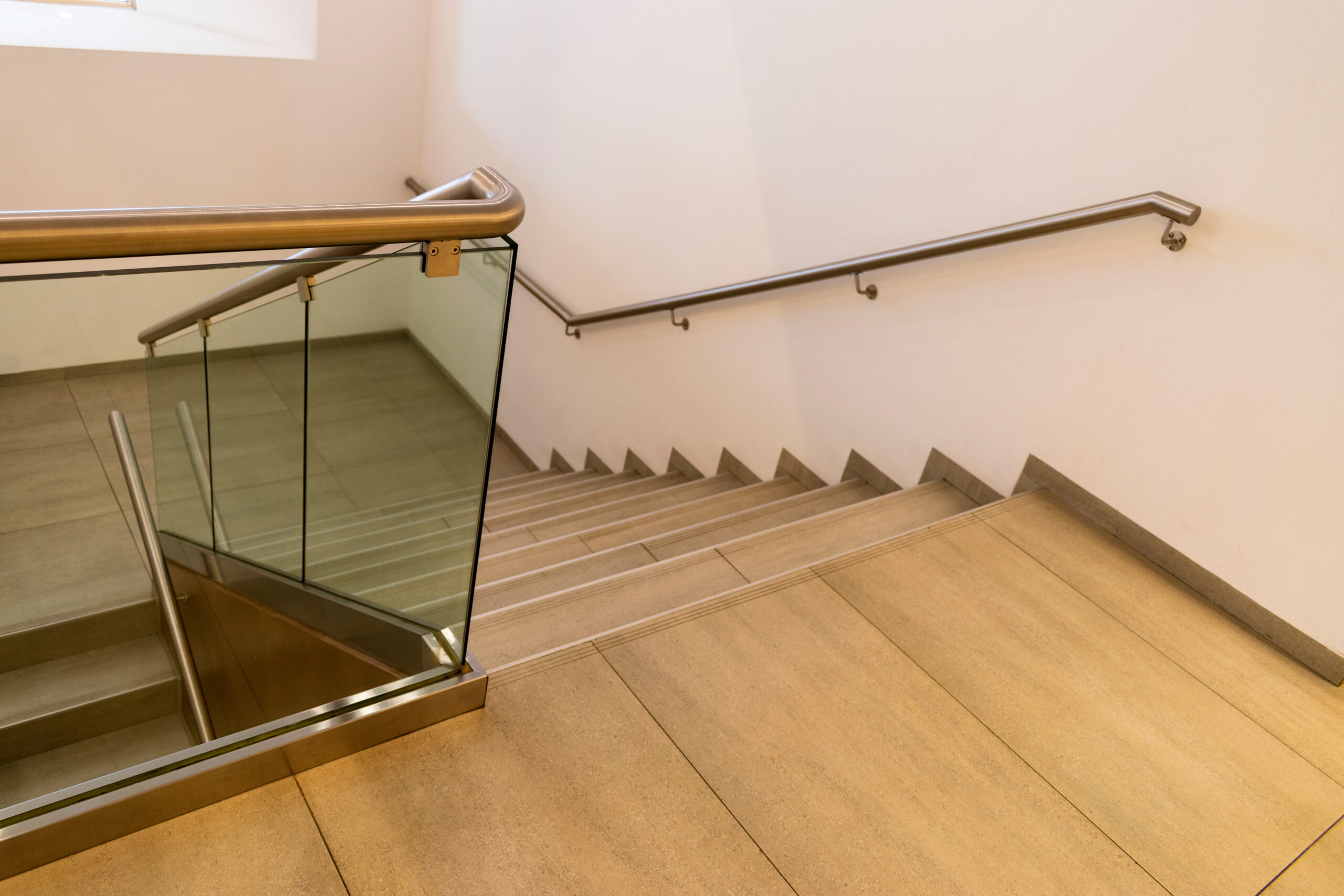 Stairs and handrails inside building, architecture in Guatemala City, Latin America.