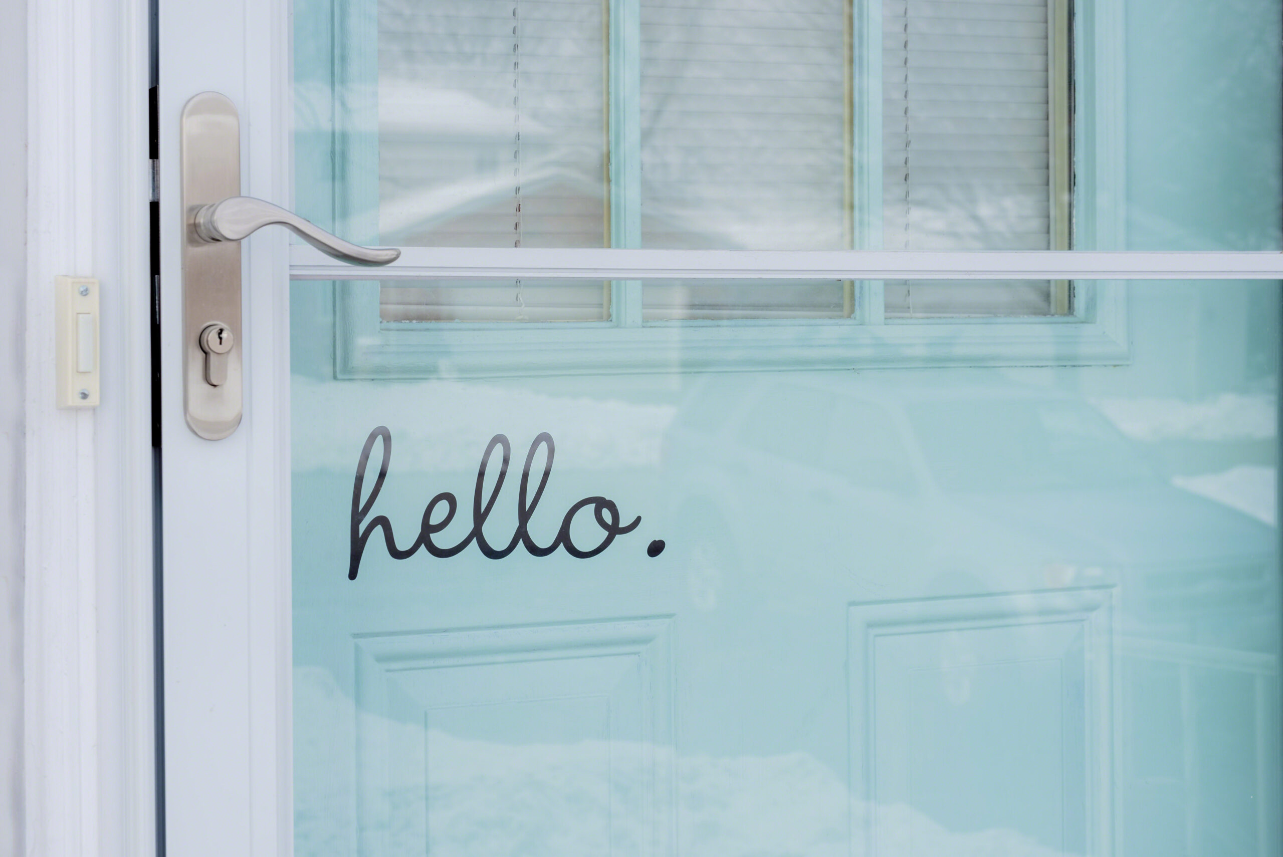 Front door exterior with the word hello