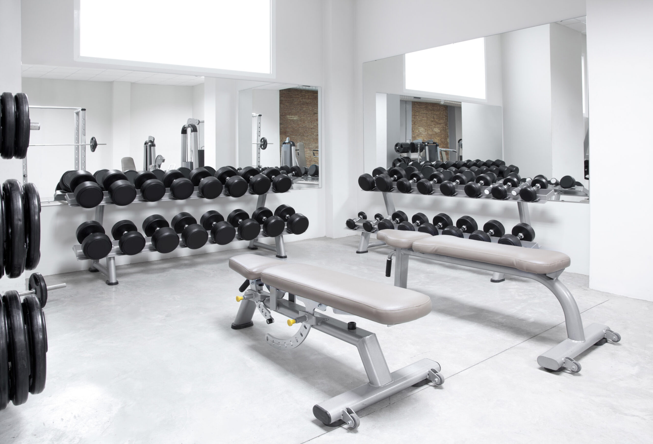 Fitness club weight training equipment gym modern interior