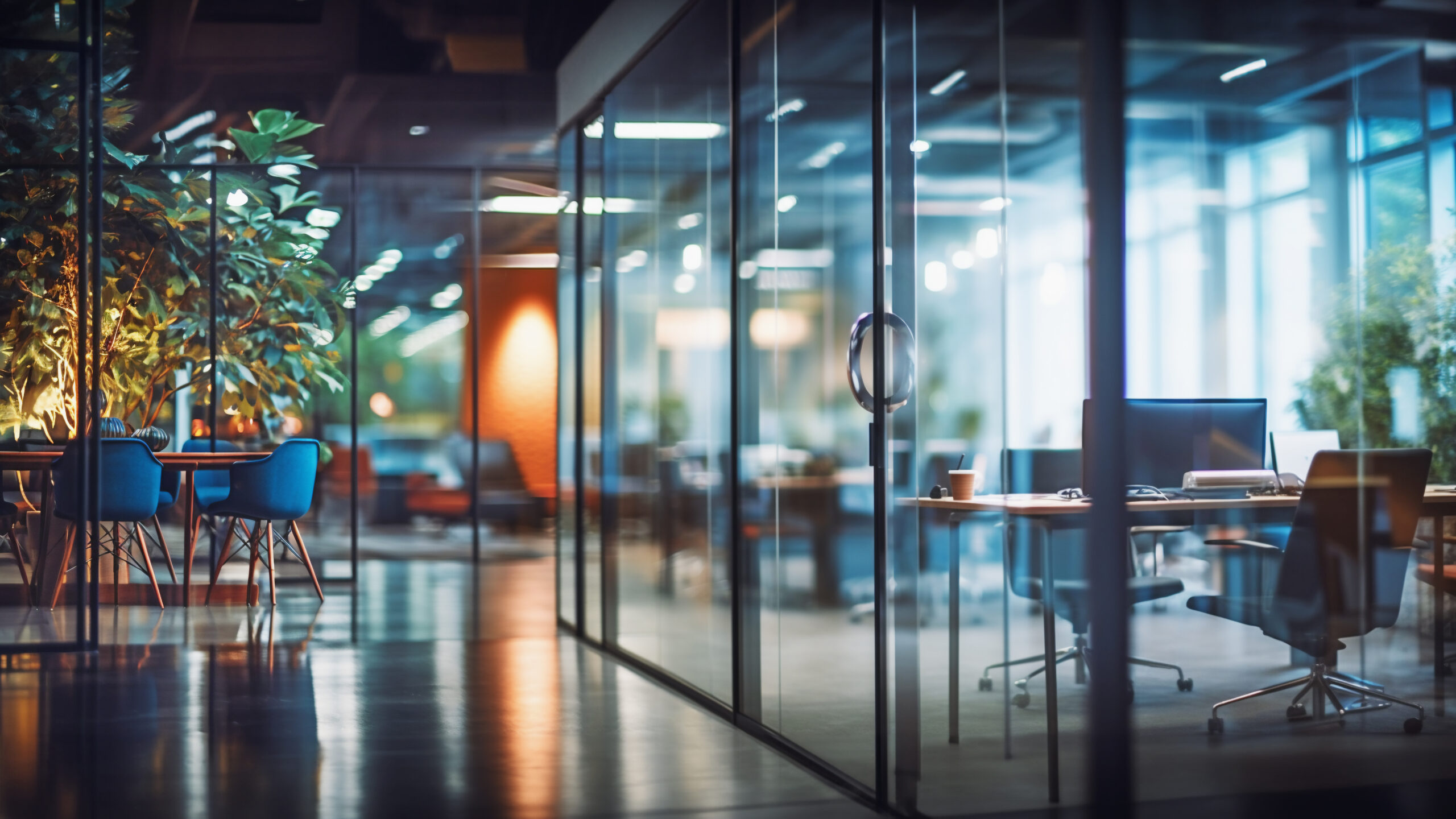 Beautiful defocused office background - office interior panoramic background.